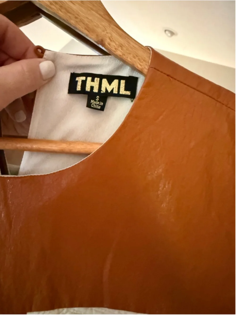 Women's THML White & Brown Sleeveless Dress S MIXED MEDIA TEXTURED MIDI-CREAM - Picture 5 of 7